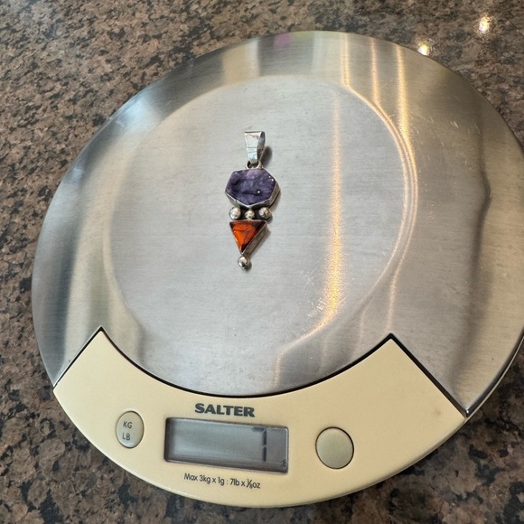 Vintage Navajo Artisan Thomas Francisco Sterling Silver Charoite Amber Pendant. - Picture 15 of 16